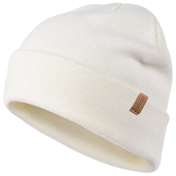 Beanie for Men Women Cuffed Thick Knitted Unisex Winter Hat 03-white